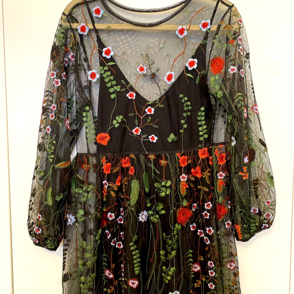 Zara medium two piece floral dress; embroidered and knitted dresses, worn once.